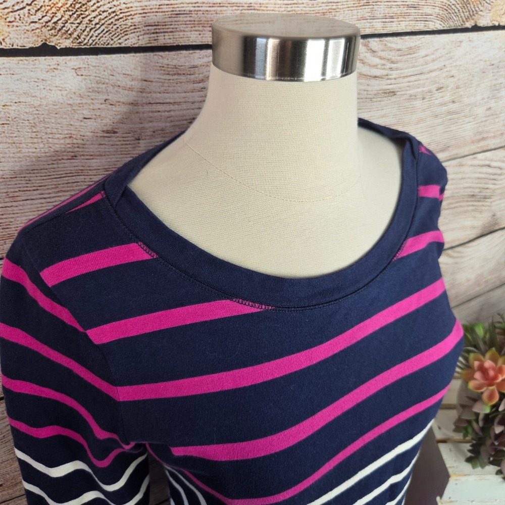 Banana Republic Womens Navy Pink Striped Boat Neck 3/4 Sleeve Shift Dress M - Picture 2 of 6